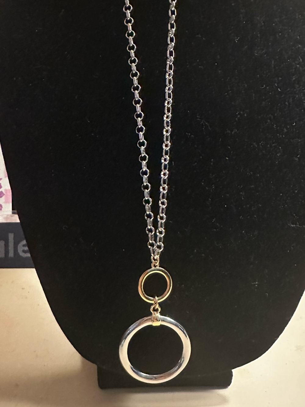 Talbots Two-Tone Circle Pendant Necklace - Silver and Gold Women's Jewelry